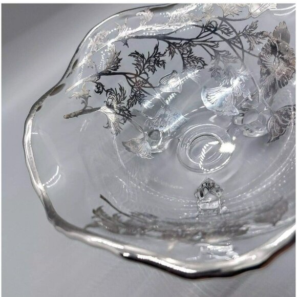 Silver City Flanders 3-Toed Footed Bowl Poppies Silver Overlay Candy Vintage - Picture 9 of 14